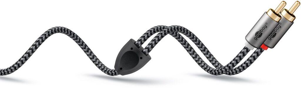 Cablu Stereo 2x Rca Tata Tata 5m Premium Extrem De Flexibil Textil Negru Goobay Plus 65295