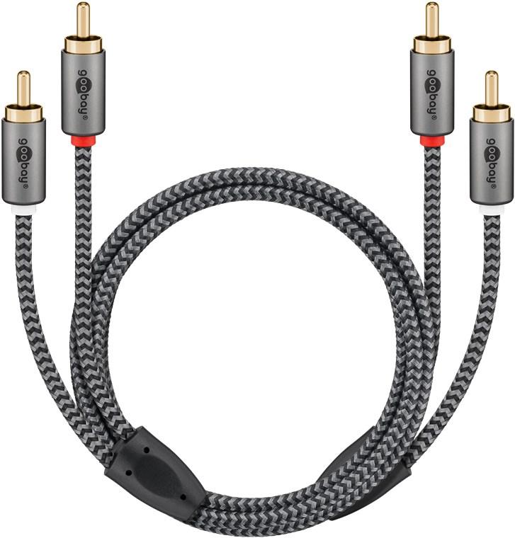 Cablu Stereo 2x Rca Tata Tata 5m Premium Extrem De Flexibil Textil Negru Goobay Plus 65295