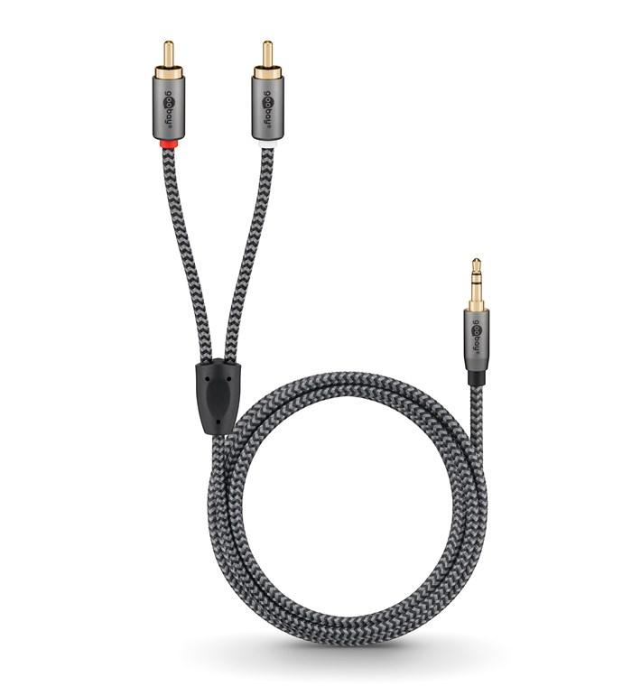 Cablu Stereo Premium Extrem De Flexibil Jack 35 Mm Tata 2x Rca Tata 05m Cablu Textil Negru Goobay Plus 65284