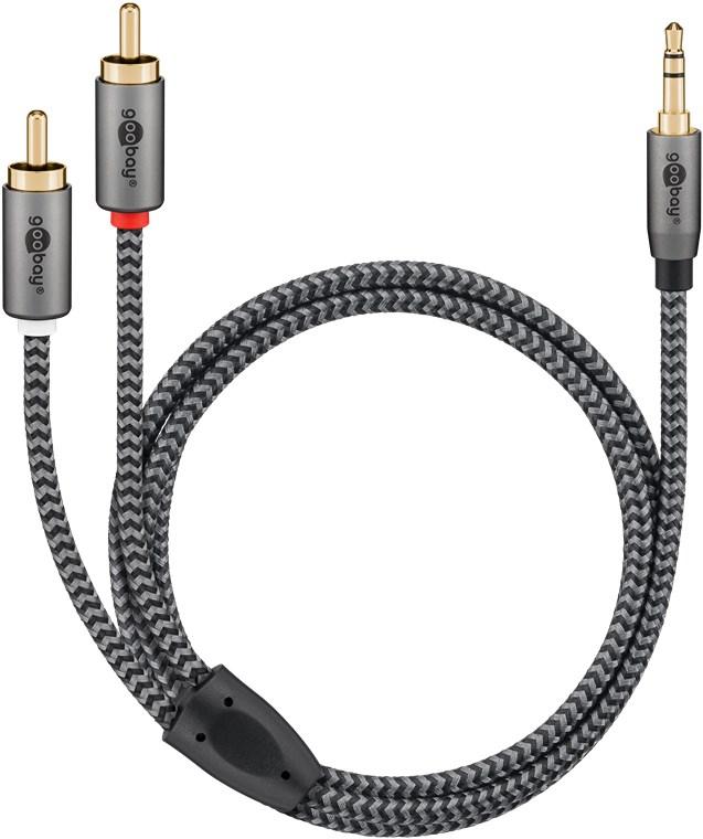 Cablu Stereo Premium Extrem De Flexibil Jack 35 Mm Tata 2x Rca Tata 05m Cablu Textil Negru Goobay Plus 65284