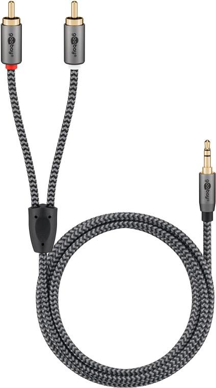 Cablu Stereo Premium Extrem De Flexibil Textil 1m Jack 35 Mm Tata 2x Rca Tata Negru Goobay Plus 65285
