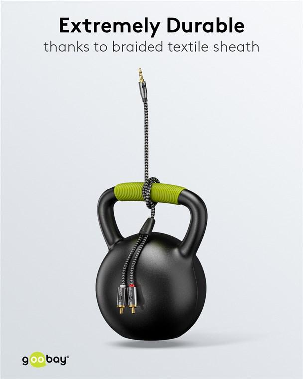 Cablu Stereo Premium Extrem De Flexibil Textil 1m Jack 35 Mm Tata 2x Rca Tata Negru Goobay Plus 65285