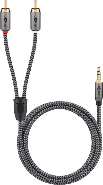 Cablu Stereo Premium Extrem De Flexibil Textil 3m Jack 35 Mm Tata 2x Rca Tata Negru Goobay Plus 65289