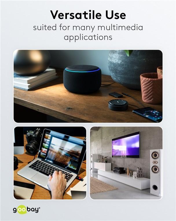 Cablu Stereo Premium Extrem De Flexibil Textil 3m Jack 35 Mm Tata 2x Rca Tata Negru Goobay Plus 65289