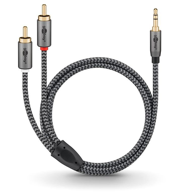Cablu Stereo Premium Extrem De Flexibil Textil 5m Jack 35 Mm Tata 2x Rca Tata Negru Goobay Plus 65290