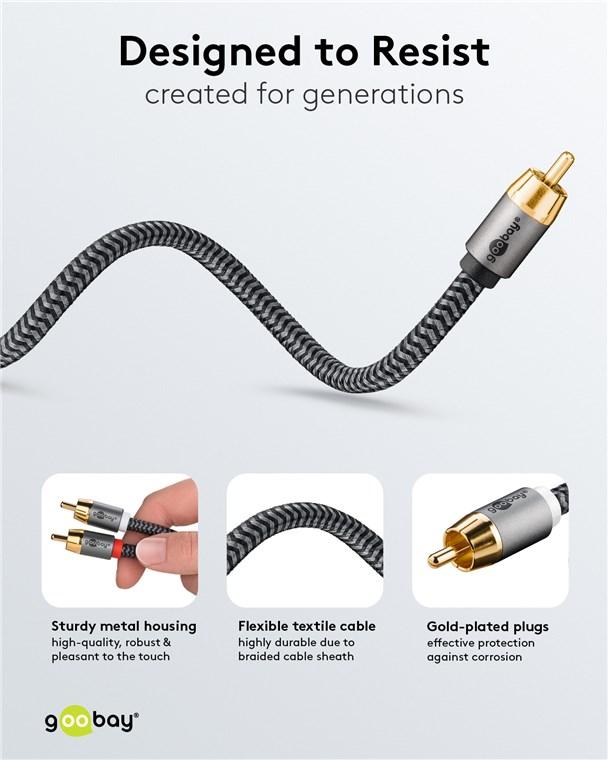 Cablu Subwoofer Premium Flexibil Rca Y 10m Rca Tata 2x Rca Tata Negru Goobay Plus 65303