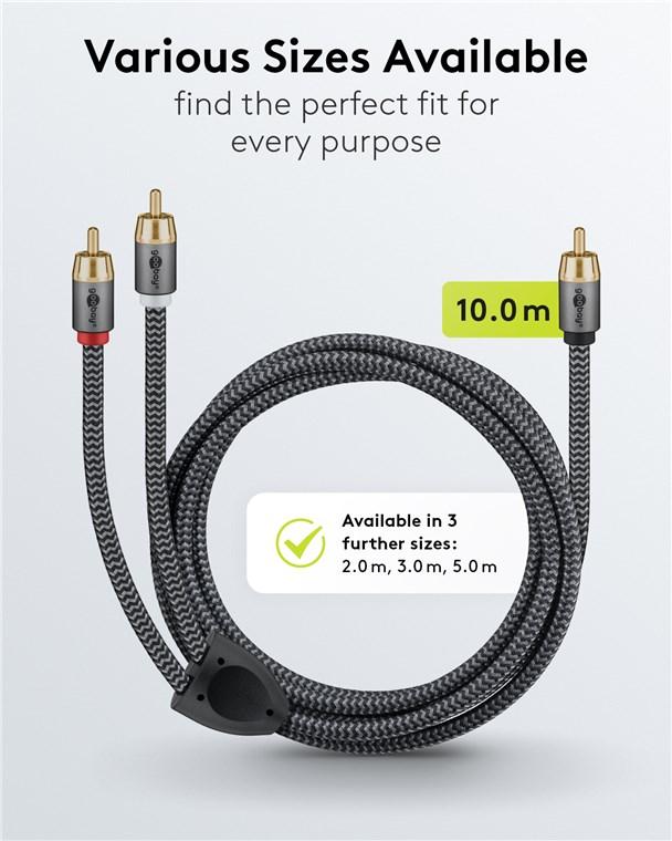 Cablu Subwoofer Premium Flexibil Rca Y 10m Rca Tata 2x Rca Tata Negru Goobay Plus 65303