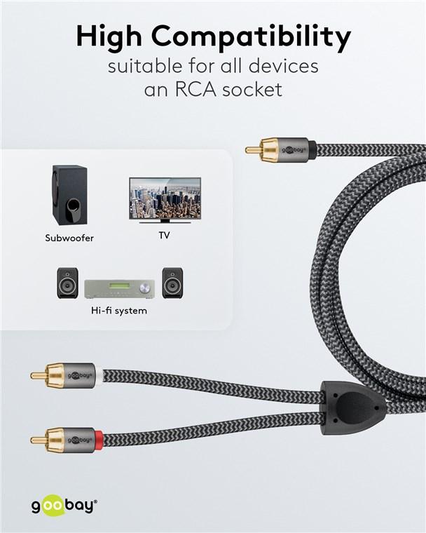 Cablu Subwoofer Premium Flexibil Rca Y 2m Rca Tata 2x Rca Tata Negru Goobay Plus 65300