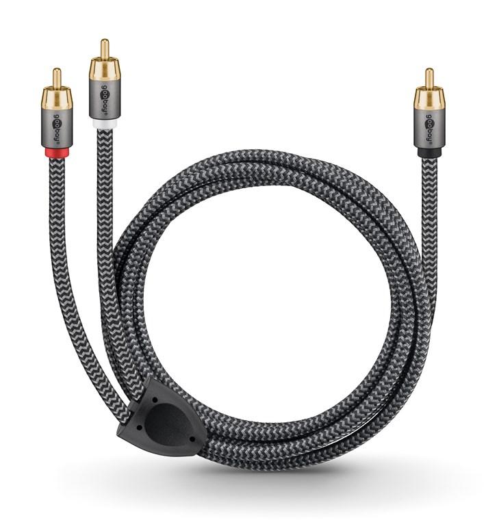 Cablu Subwoofer Premium Flexibil Rca Y 2m Rca Tata 2x Rca Tata Negru Goobay Plus 65300