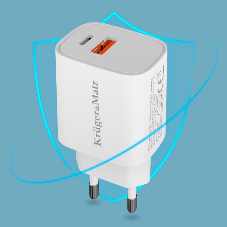 Incarcator rapid de retea USB tip A si USB type C 30W PD 3.0 + QC 3.0 Kruger&Matz KM0855 10 Incarcator Rapid De Retea Usb Tip A Si Usb Type C 30w Pd 30 Qc 30 Krugermatz Km0855