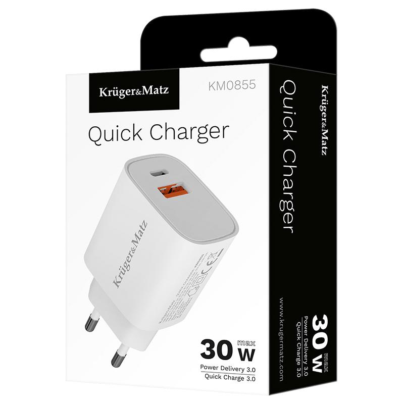 Incarcator rapid de retea USB tip A si USB type C 30W PD 3.0 + QC 3.0 Kruger&Matz KM0855 5 Incarcator Rapid De Retea Usb Tip A Si Usb Type C 30w Pd 30 Qc 30 Krugermatz Km0855