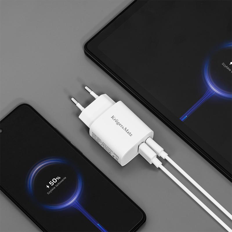 Incarcator rapid de retea USB tip A si USB type C 30W PD 3.0 + QC 3.0 Kruger&Matz KM0855 6 Incarcator Rapid De Retea Usb Tip A Si Usb Type C 30w Pd 30 Qc 30 Krugermatz Km0855