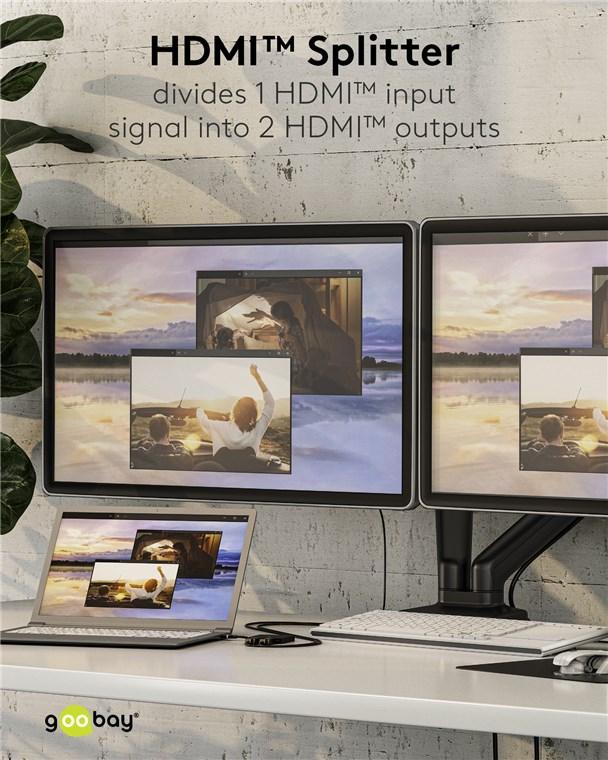 Splitter Hdmi V14 1 Intrare La 2 Iesiri 4k30hz 1080p60hz Goobay 58480