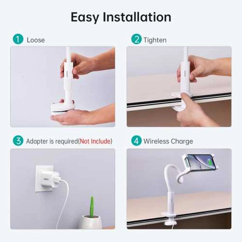 Suport Reglabil De Birou Pentru 47 97inchi Telefon Tableta Si Incarcare Wireless Alb Choetech T584 F 101wh