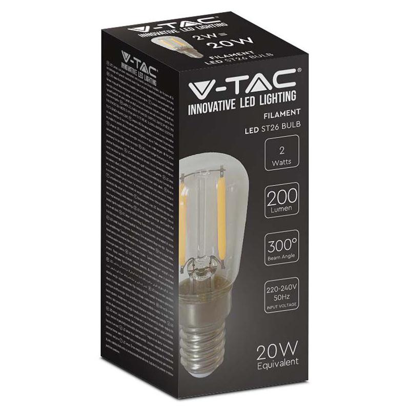 Bec E14 St26 Cu Filament Led 2w 6500k Alb Rece V Tac Sku 214445