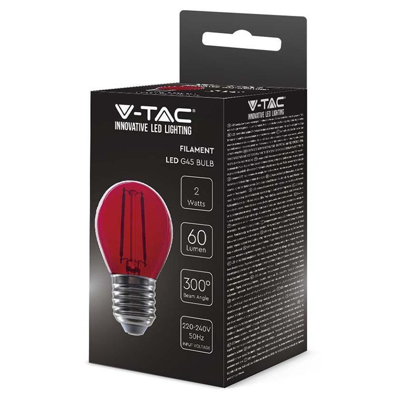 Bec Led G45 E27 2w Cu Filament Lumina Rosie V Tac Sku 217413