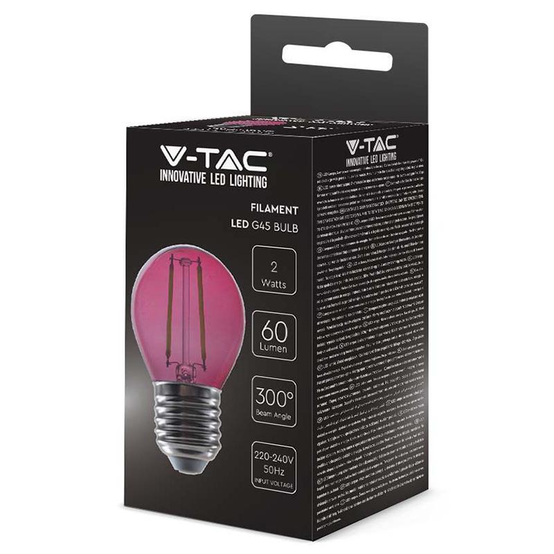 Bec Led G45 E27 2w Cu Filament Lumina Roz V Tac Sku 217410