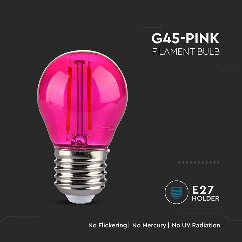 Bec Led G45 E27 2w Cu Filament Lumina Roz V Tac Sku 217410