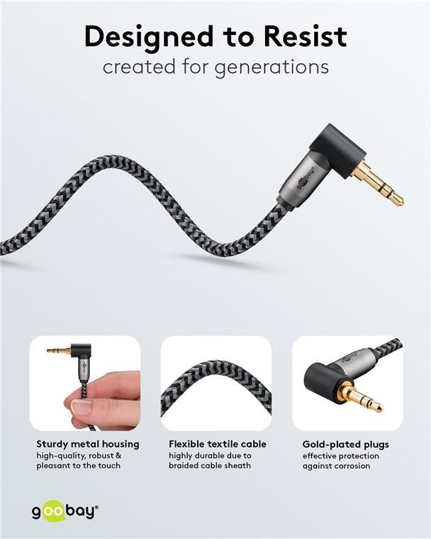 Cablu Audio Stereo 1m Textil Impletit Jack 35 Mm 35 Mm 90 Grade Tata Tata Aurit Goobay 65278