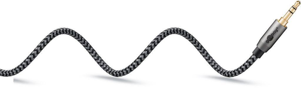 Cablu Audio Stereo 1m Textil Impletit Jack 35 Mm 35 Mm 90 Grade Tata Tata Aurit Goobay 65278