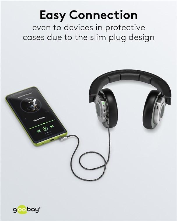 Cablu Audio Stereo 2m Textil Impletit Jack 35 Mm 35 Mm 90 Grade Tata Tata Aurit Goobay 65279