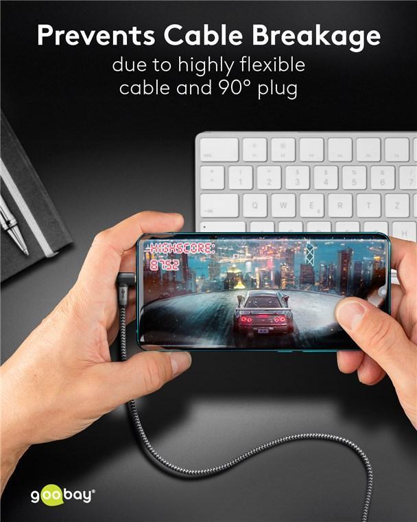 Cablu Audio Stereo 2m Textil Impletit Jack 35 Mm 35 Mm 90 Grade Tata Tata Aurit Goobay 65279