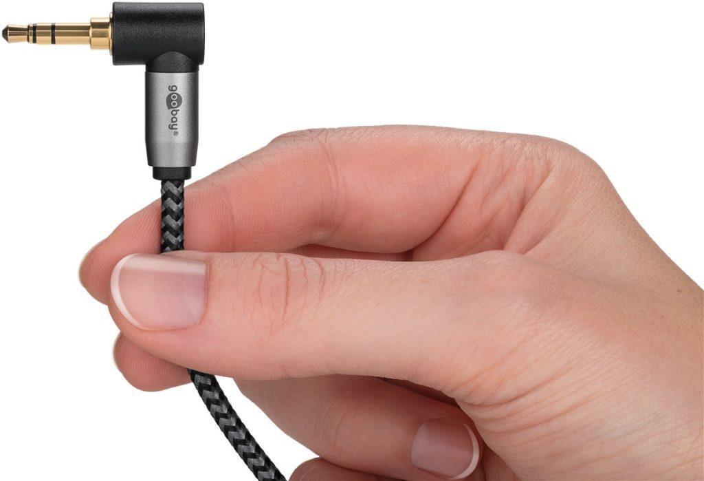 Cablu Audio Stereo 2m Textil Impletit Jack 35 Mm 35 Mm 90 Grade Tata Tata Aurit Goobay 65279