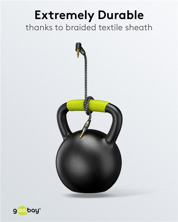 Cablu Audio Stereo 2m Textil Impletit Jack 35 Mm 35 Mm 90 Grade Tata Tata Aurit Goobay 65279