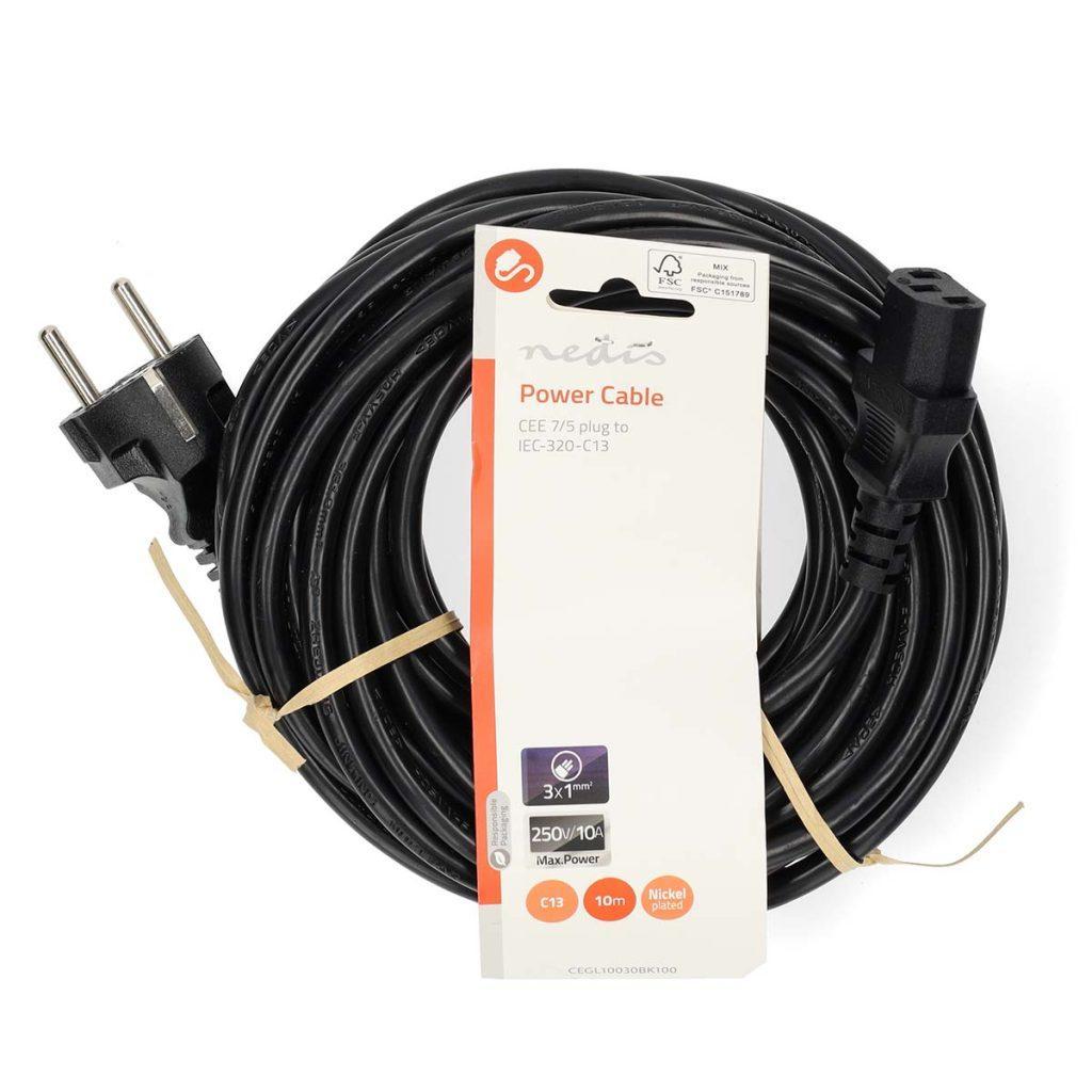 Cablu De Alimentare Schuko Tata Iec 320 C13 10m 3x1mm2 Cupru Negru Nedis Cegl10030bk100