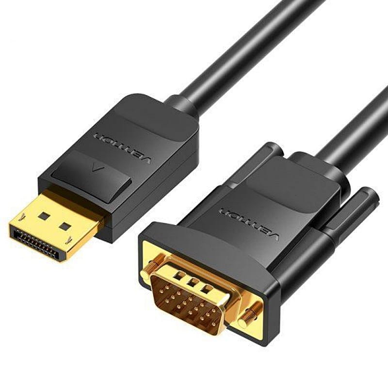 Cablu Displayport Vga 2m 1080p 60hz 30awg Aurit Negru Vention Hblbh