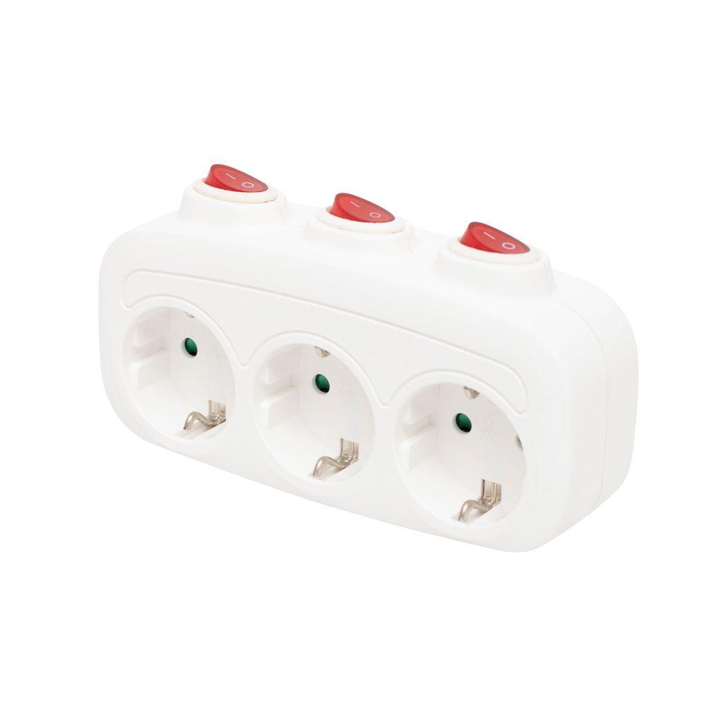 Distribuitor 3 Prize Schuko Cu Protectie Cu Intrerupator Individual Alb Tpf 3k