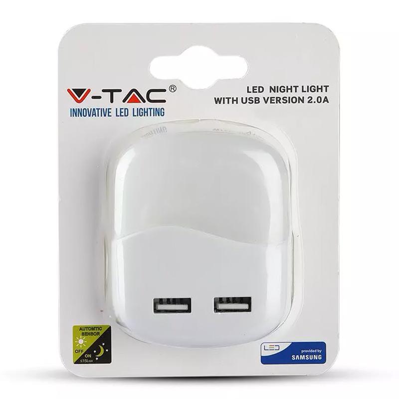 Lampa Veghe Patrata Cu Senzor Lumina Alb Calda 3000k 2x Usb V Tac Sku 507