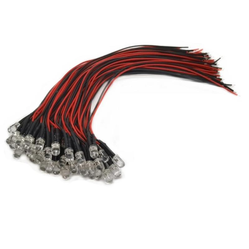 LED 12V 5mm alb rece cu fire 20 cm 1 Led 12v 5mm Alb Rece Cu Fire 20 Cm
