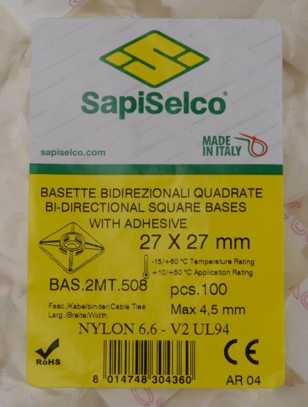Set Suporti Cu Adeziv Patrat Mare 27x27mm Alb 100buc Bas2mt508 Sapiselco Italy