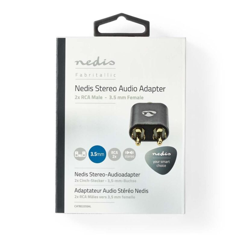 Adaptor Audio Profesional Stereo 2x Rca Tata Jack 35 Mm Mama Fabritallic Nedis Gri Metal Catb22255al