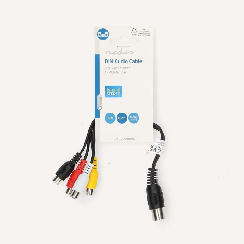 Cablu Adaptor Audio Din 5pin Tata 4x Rca Mama 02m Negru Nedis Cagl20450bk02