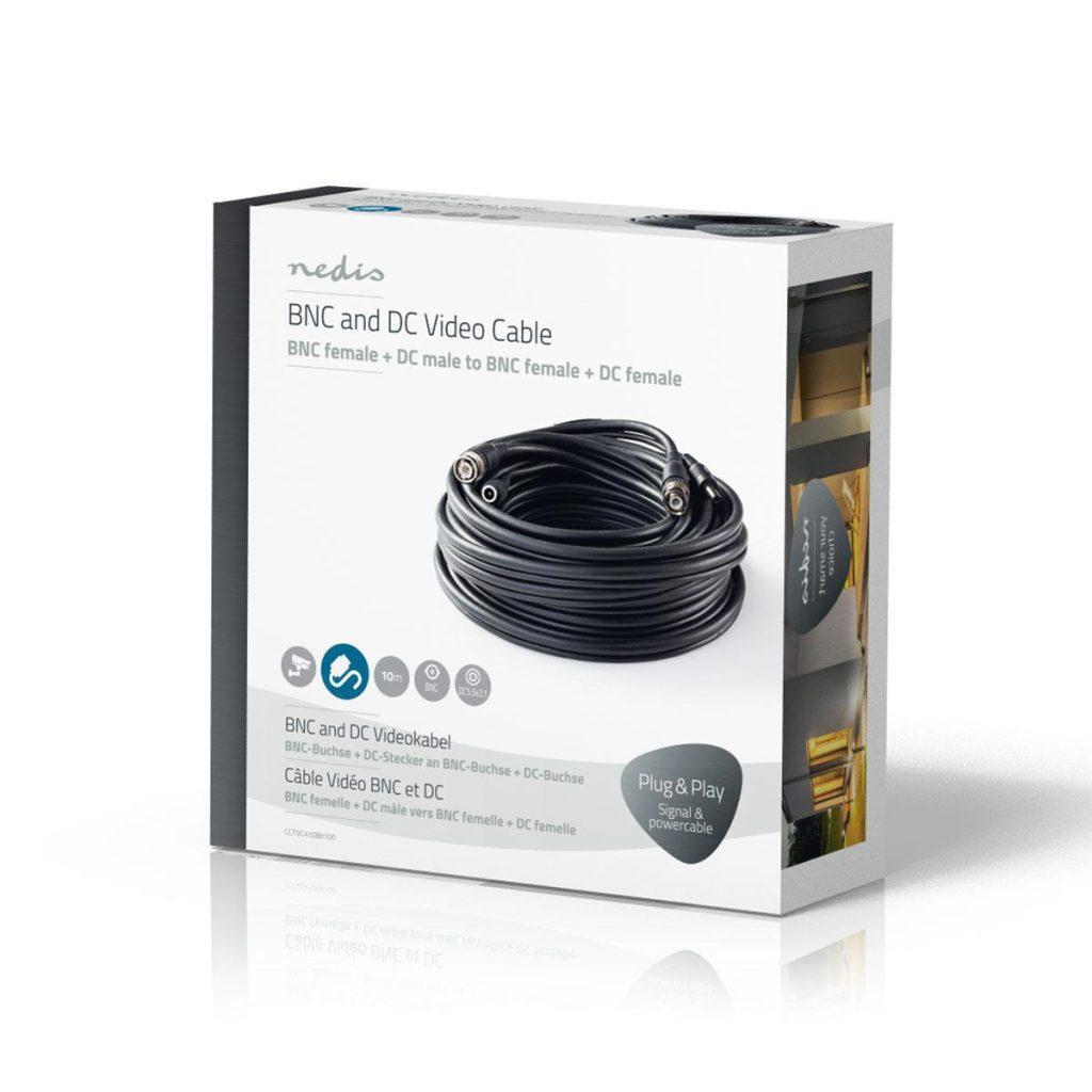 Cablu Coaxial De Securitate Bnc Dc 21x55mm Cctv Rg59 10m Conectori Preasamblati Nedis Cctvca10bk100