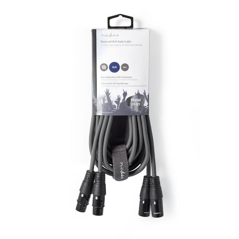 Cablu Xlr Stereo Premium Nedis 2x Xlr 3 Pini Tata 2x Xlr 3 Pini Mama 3m Gri Coth15030gy30