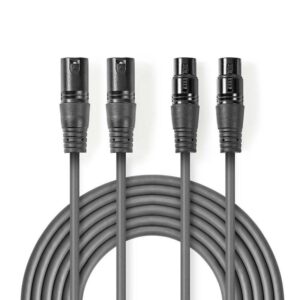 Cablu XLR stereo Premium Nedis 2x XLR 3-pini tata - 2x XLR 3-pini mama 3m gri COTH15030GY30