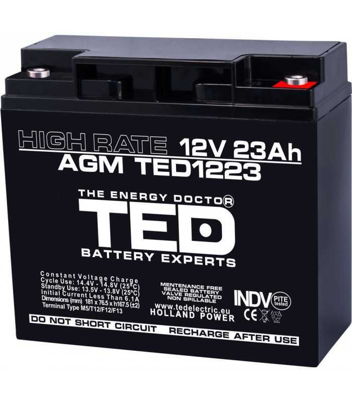 Acumulator 12V 23A AGM VRLA High Rate 181x76x167mm F3 TED Battery Expert Holland