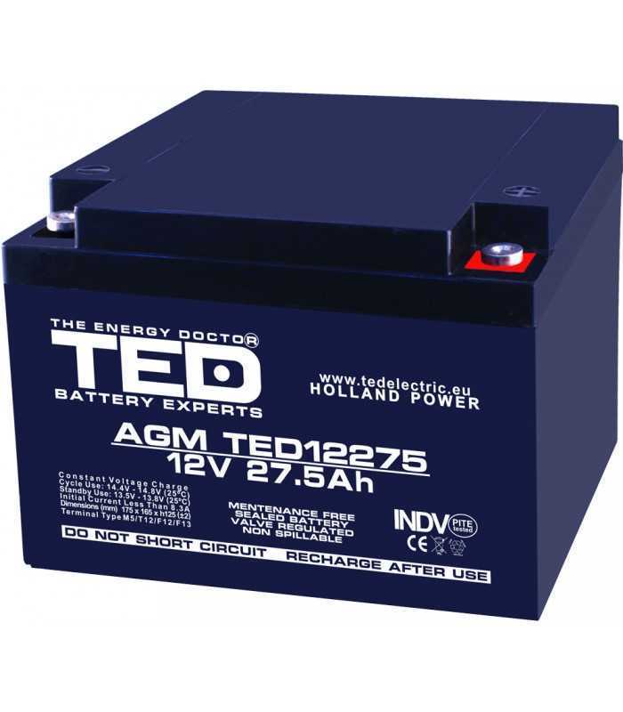 Acumulator 12V 27.5A AGM VRLA 165x175x126mm M5 TED Battery Expert Holland
