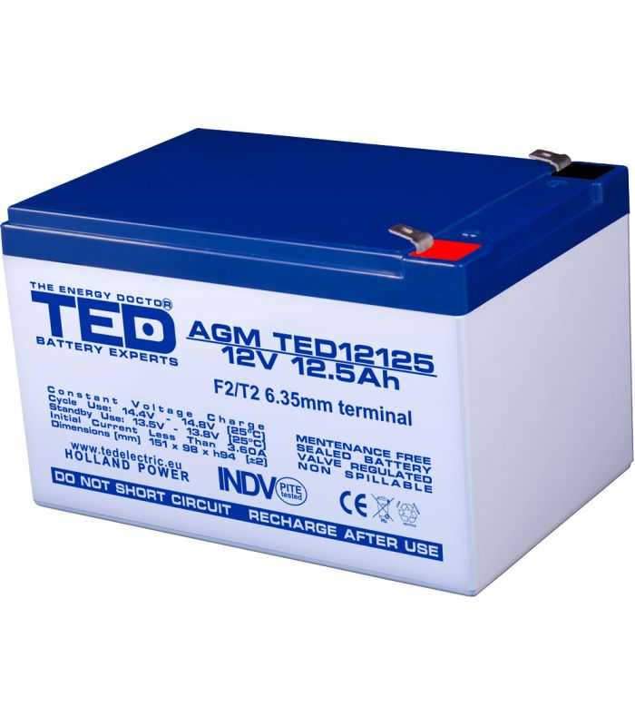 Acumulator AGM VRLA 12V 12.5Ah plumb acid 151x98x95 mm F2 terminal TED Battery Expert Holland