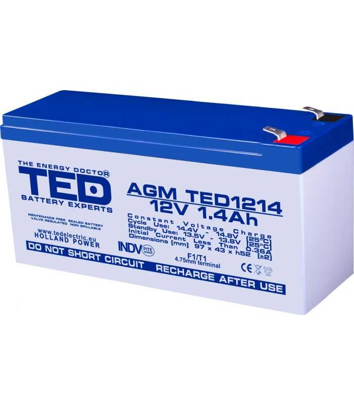 Acumulator Agm Vrla 12v 14ah Plumb Acid 97x47x50 Mm F1 Terminal Ted Battery Expert Holland