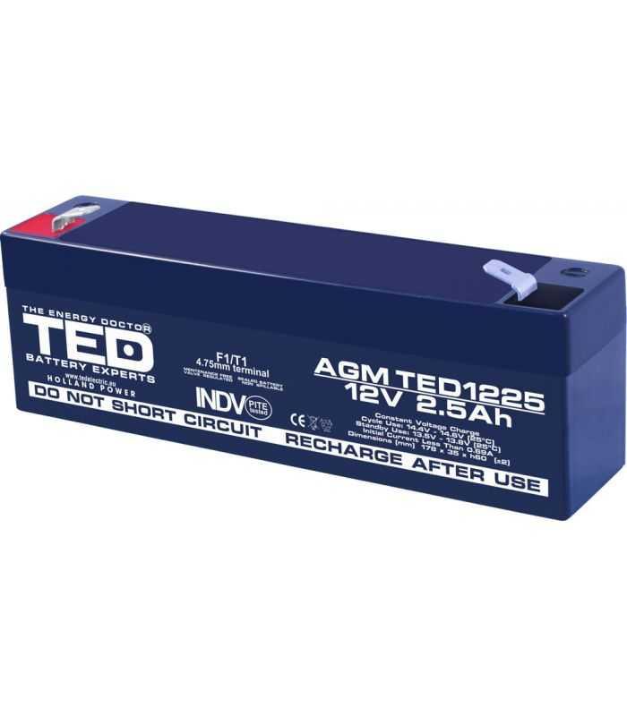 Acumulator AGM VRLA 12V 2.5Ah plumb acid 178x34x60 mm F1 terminal TED Battery Expert Holland