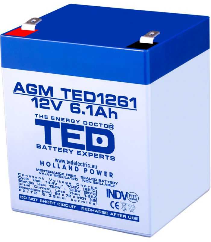 Acumulator AGM VRLA 12V 6.1Ah plumb acid 90x70x98 mm F2 terminal TED Battery Expert Holland