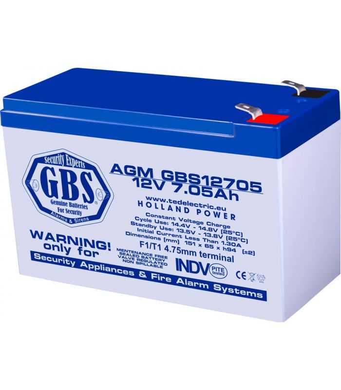 Acumulator AGM VRLA 12V 7.05Ah plumb acid pentru sisteme de securitate 151x65x95 mm F1 terminal GBS12705F1