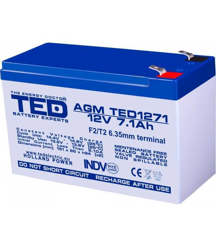Acumulator AGM VRLA 12V 7.1A 151x65x95mm F2 TED Holland