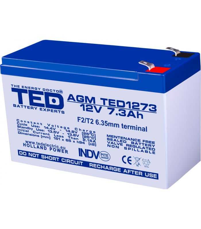 Acumulator AGM VRLA 12V 7.3Ah plumb acid 151x65x95 mm F2 terminal TED Battery Expert Holland