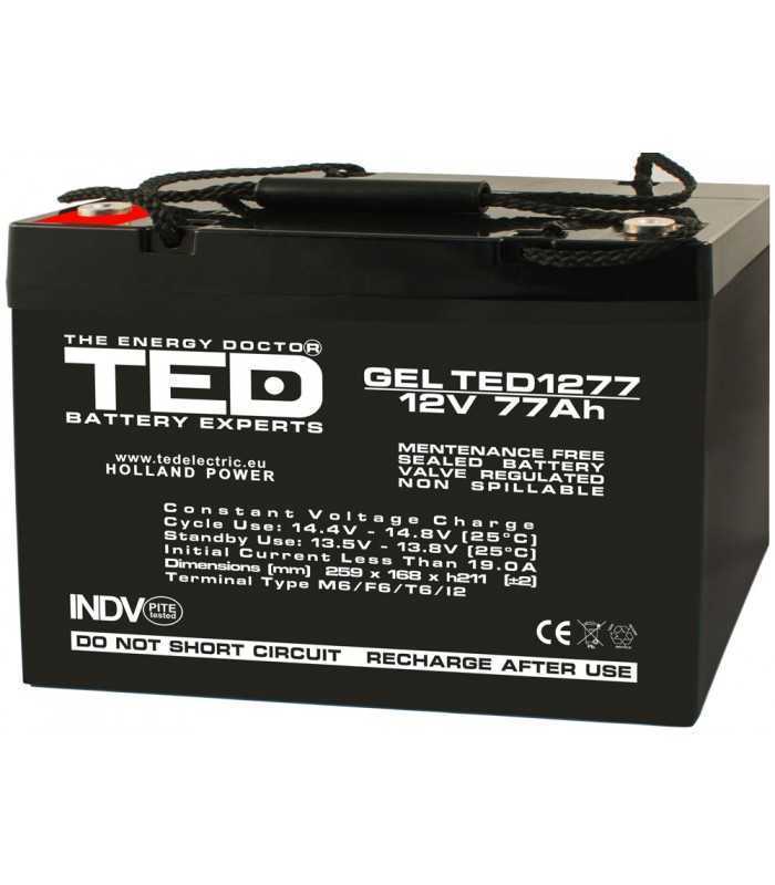 Acumulator AGM VRLA 12V 77A GEL dimensiuni 260x167xh210mm M6 TED Battery Expert