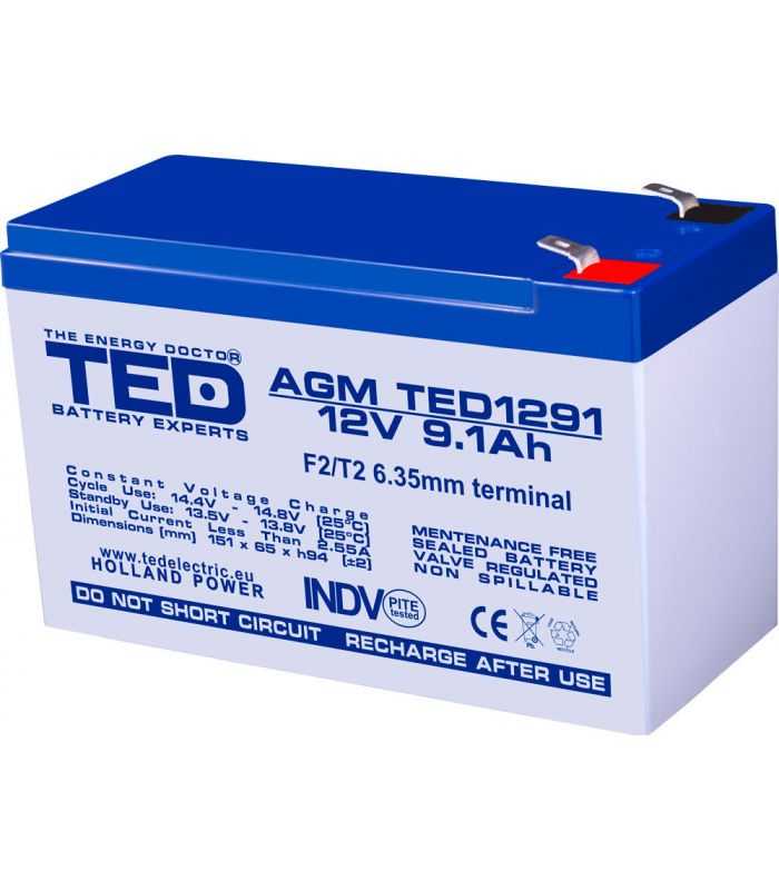 Acumulator Agm Vrla 12v 91ah Plumb Acid 151x65x95 Mm F2 Terminal Ted Battery Expert Holland